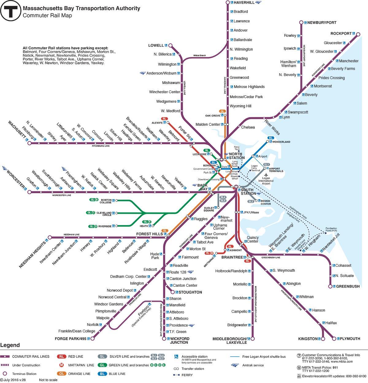προαστιακό σιδηροδρομικό χάρτη της Βοστώνης