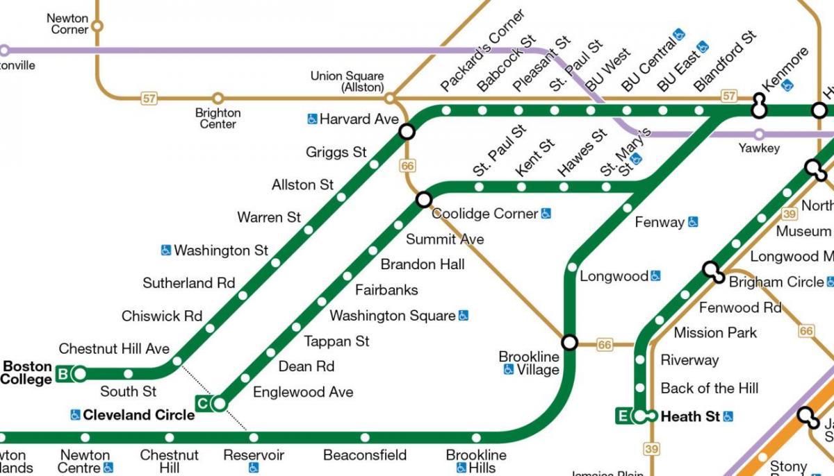 MBTA πράσινη γραμμή χάρτης