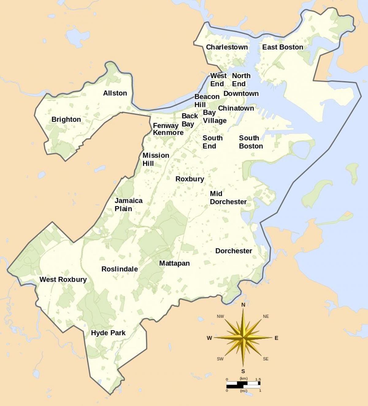 χάρτης της Βοστώνης και της γύρω περιοχής