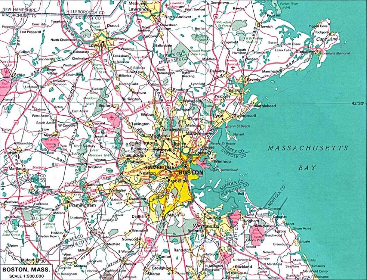 χάρτης της ευρύτερη περιοχή της Βοστώνης