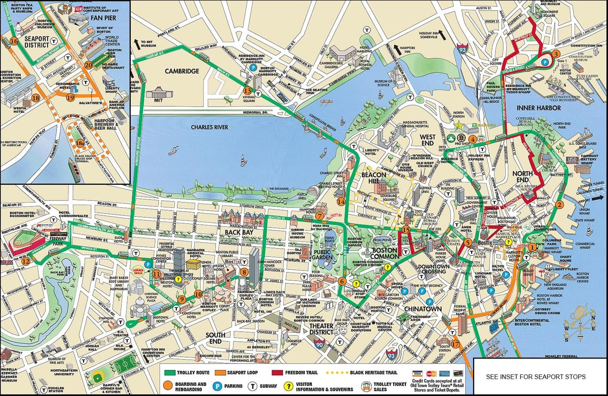 Βοστώνη hop on hop off τρόλεϊ περιήγηση χάρτης